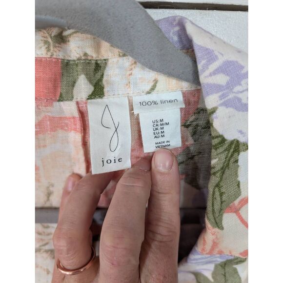 Joie Linen Floral Blazer women's medium‎ longline cream pink leafy coastal - Picture 3 of 6